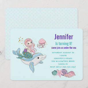 Mermaid Riding a Dolphin under the Zee Birthday Kaart