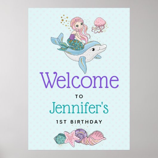 Mermaid Riding a Dolphin under the Zee Birthday Poster (Voorkant)