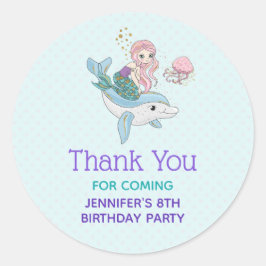 Mermaid Riding a Dolphin under the Zee Birthday Ronde Sticker