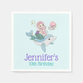 Mermaid Riding a Dolphin under the Zee Birthday Servet (Voorkant)