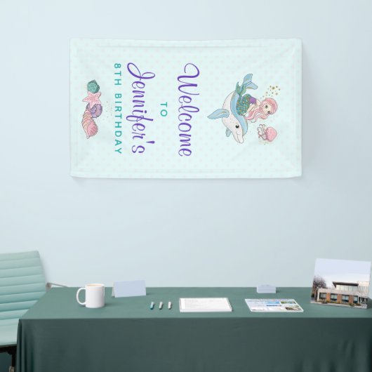 Mermaid Riding a Dolphin under the Zee Birthday Spandoek (Beurs)