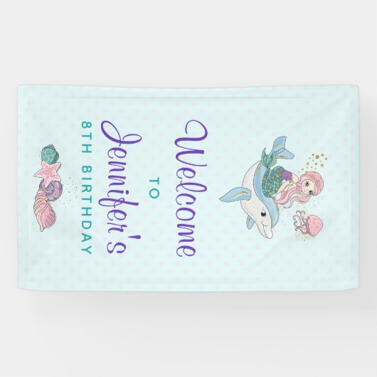 Mermaid Riding a Dolphin under the Zee Birthday Spandoek (Horizontaal)