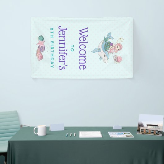 Mermaid Riding a Dolphin under the Zee Birthday Spandoek (Beurs)