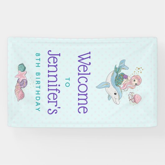 Mermaid Riding a Dolphin under the Zee Birthday Spandoek (Horizontaal)