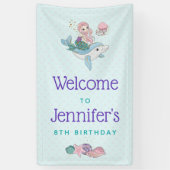 Mermaid Riding a Dolphin under the Zee Birthday Spandoek (Verticaal)