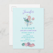 Mermaid Riding a Dolphin under the Zee Birthday Uitnodiging Briefkaart (Voorkant / Achterkant)