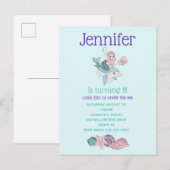 Mermaid Riding a Dolphin under the Zee Birthday Uitnodiging Briefkaart (Voorkant / Achterkant)