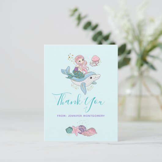 Mermaid Riding a Dolphin under Zee Dank u Briefkaart (Staand voorkant)