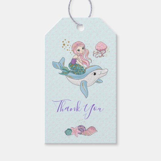 Mermaid Riding a Dolphin under Zee Dank u Cadeaulabel (Voorkant)