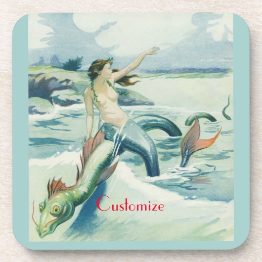 Mermaid Riding Zee Serpent Thunder_Cove Bier Onderzetter (Voorkant)