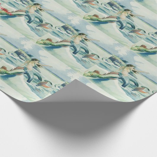 Mermaid Riding Zee Serpent Thunder_Cove Cadeaupapier (Hoek)