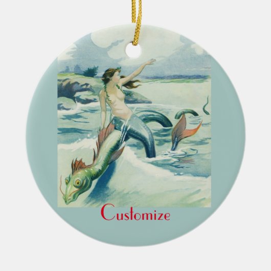 Mermaid Riding Zee Serpent Thunder_Cove Keramisch Ornament (Voorkant)