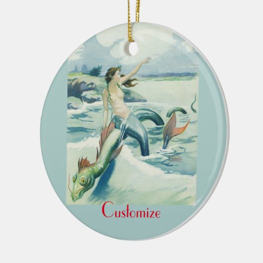 Mermaid Riding Zee Serpent Thunder_Cove Keramisch Ornament (Links)