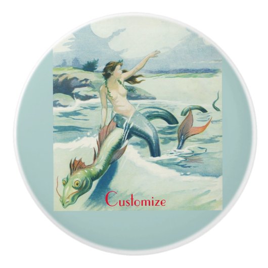 Mermaid Riding Zee Serpent Thunder_Cove Keramische Knop (Voorkant)