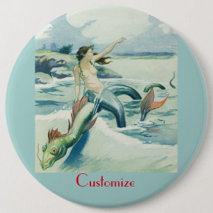 Mermaid Riding Zee Serpent Thunder_Cove Ronde Button 6,0 Cm