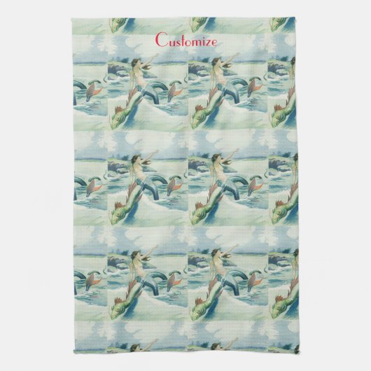 Mermaid Riding Zee Serpent Thunder_Cove Theedoek (Verticaal)