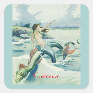 Mermaid Riding Zee Serpent Thunder_Cove Vierkante Sticker