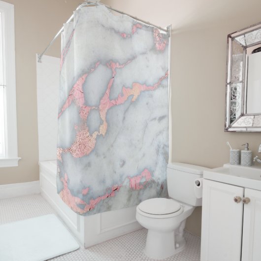 Mermaid Rosegold Glitter Marble Douchegordijn (In situ)