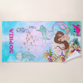Mermaid roze blauwe Starfish Cute Personal Strandlaken (Voorkant)