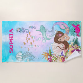 Mermaid roze blauwe Starfish Cute Personal Strandlaken
