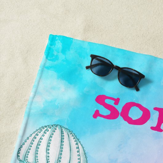 Mermaid roze blauwe Starfish Cute Personal Strandlaken (In situ)