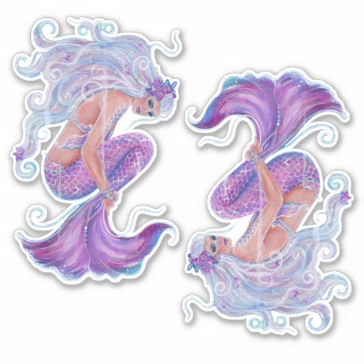 Mermaid roze en paarse kunst van Renee Lavoie Sticker (Voorkant)