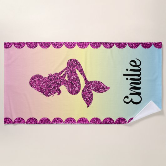 Mermaid roze glitter strandlaken (Voorkant)