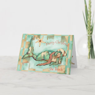 Mermaid Santa Hat Personaliz, prettig kerstfeest Feestdagen Kaart