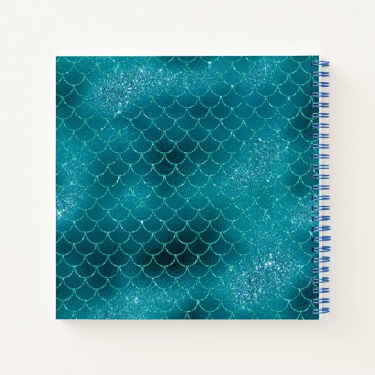 Mermaid Scale Blauwgroen Glitter Monogram Sketchbo Notitieboek (Achterkant)
