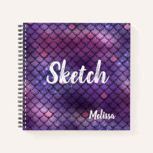 Mermaid Scale Glitter Paars Monogram Sketchbook N Notitieboek