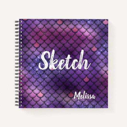 Mermaid Scale Glitter Paars Monogram Sketchbook N Notitieboek (Voorkant)