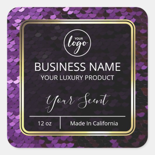 Mermaid Scale Paars- en goudkaarsetiketten Vierkante Sticker (Voorkant)