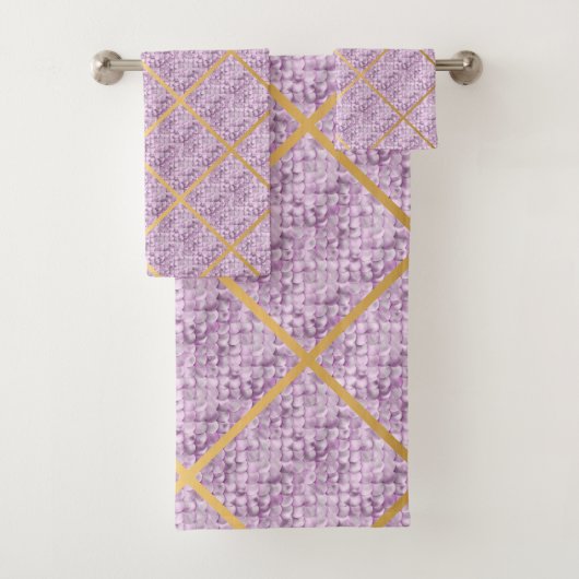 MERMAID SCALE PAARSE PATROON BATHROOM TOWEL SET BAD HANDDOEK (Insitu)