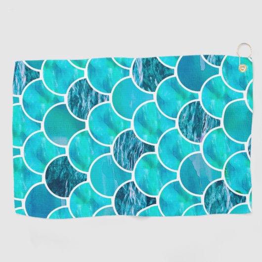 Mermaid scale patroon turquoise green blue golfhanddoek (Horizontaal)