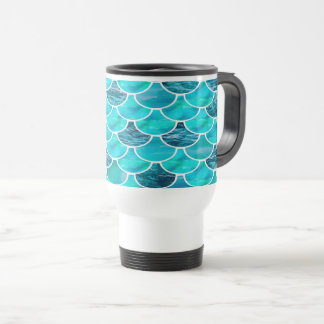 Mermaid scale patroon turquoise mineblauw reisbeker