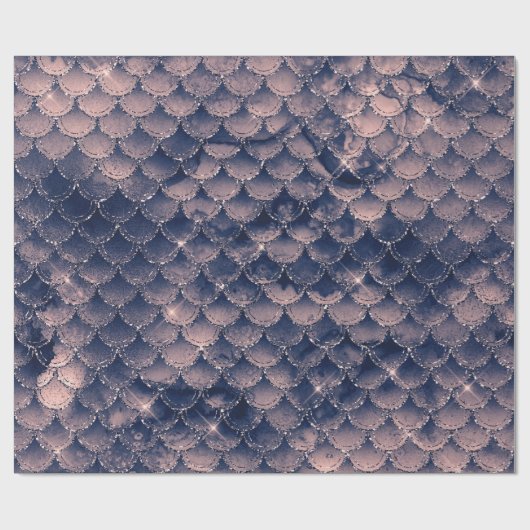 Mermaid Scale roze Rose Glitter Navy Bridal Spark Cadeaupapier (Vlak)