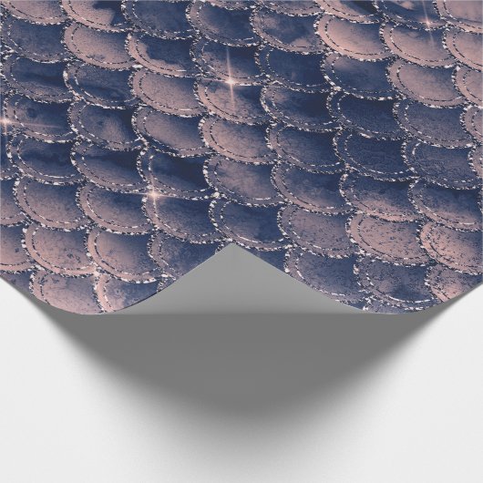 Mermaid Scale roze Rose Glitter Navy Bridal Spark Cadeaupapier (Hoek)