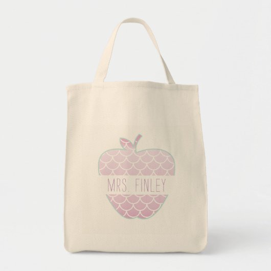 Mermaid Scales Apple Personalized Teacher Tote Bag (Voorkant)