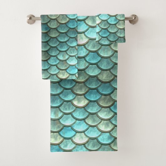 Mermaid Scales Aqua Blauwgroen Bath Towel Set Bad Handdoek (Insitu)