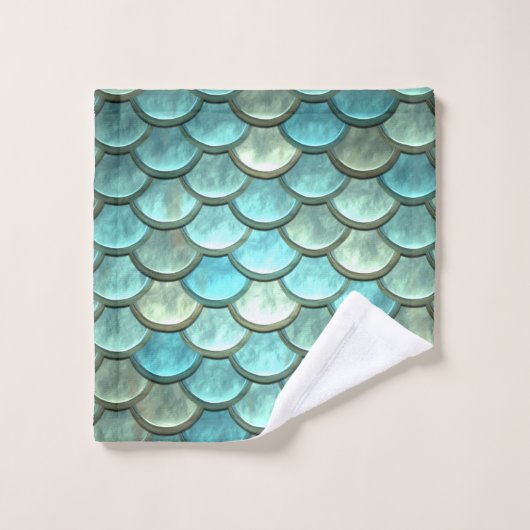 Mermaid Scales Aqua Blauwgroen Bath Towel Set Bad Handdoek (Wasdoekje)