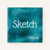 Mermaid Scales Blauwgroen Glitter Monogram Sketchb Notitieboek (Voorkant)