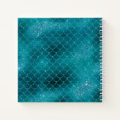 Mermaid Scales Blauwgroen Glitter Monogram Sketchb Notitieboek (Achterkant)