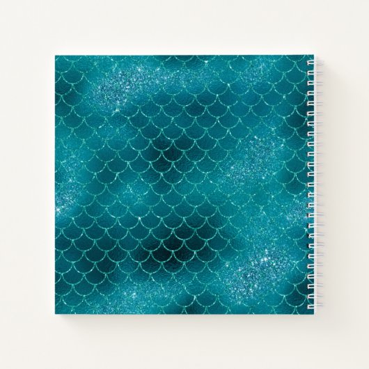 Mermaid Scales Blauwgroen Glitter Monogram Sketchb Notitieboek (Achterkant)