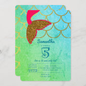 Mermaid Scales Blauwgroen Turquoise Glitter Birthd Kaart (Voorkant / Achterkant)