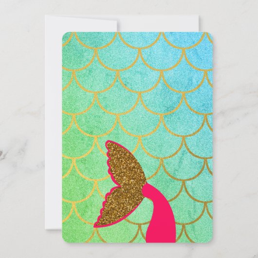 Mermaid Scales Blauwgroen Turquoise Glitter Birthd Kaart (Achterkant)