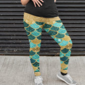Mermaid Scales Colorful  Gold Glitter Blauwgroen Leggings