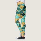 Mermaid Scales Colorful Gold Glitter Blauwgroen Leggings (Links)