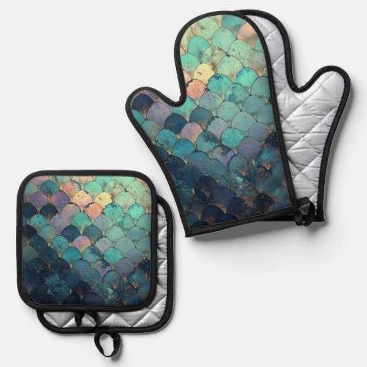 Mermaid Scales Design Ovenwant & Pannenlap Set (Voorkant / Achterkant)