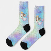 Mermaid Scales Faux Glitter Custom Name Socks Sokken (Links)
