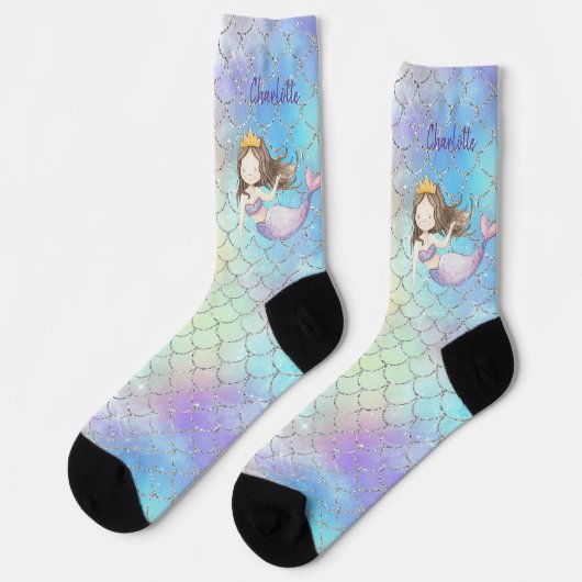 Mermaid Scales Faux Glitter Custom Name Socks Sokken (Links)